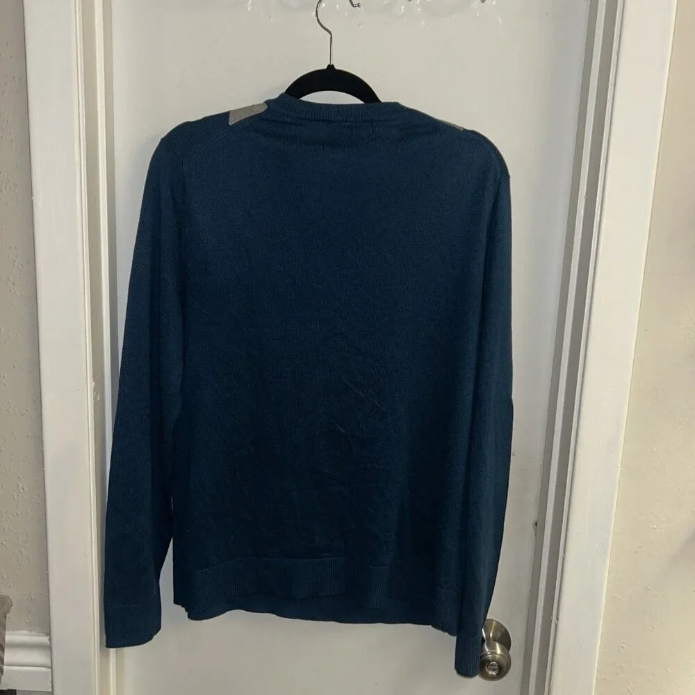 Banana Republic Blue Argyle V-Neck Silk Cashmere Blend Preppy Sweater Medium